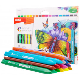 Восковые мелки Deli EC20010 Color Emotion трехгранные 18цв. картон.кор./европод.