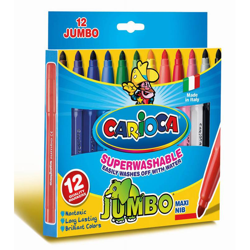 Фломастеры Carioca Jumbo 40569 12цв. коробка с европодвесом