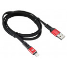 Кабель Digma LIGHT-1.2M-FLAT-BLK USB (m)-Lightning (m) 1.2м черный/красный плоский