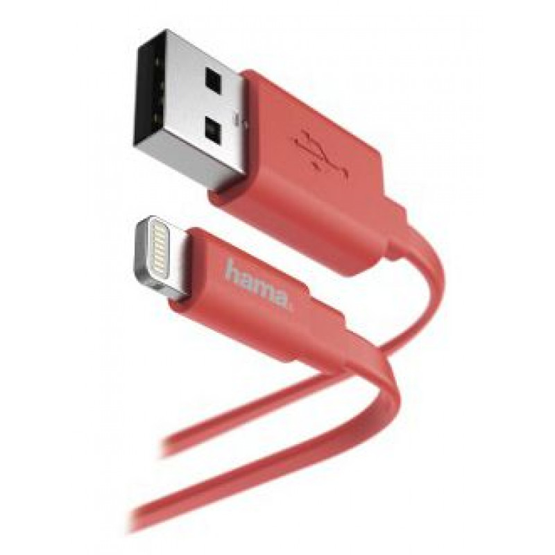 Кабель Hama Flat 00173645 USB (m)-Lightning (m) 1.2м розовый плоский