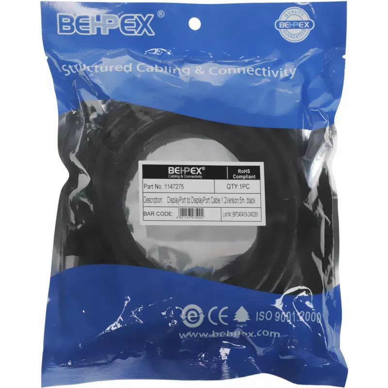Кабель 1.2v DisplayPort (m) DisplayPort (m) 5м черный