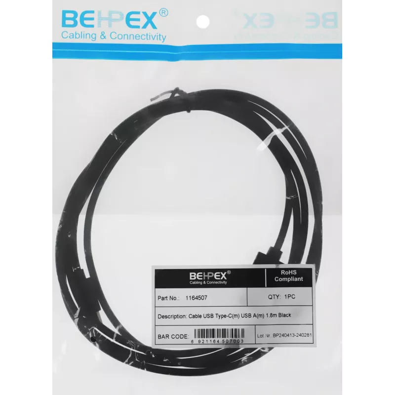 Кабель USB (m)-USB Type-C (m) 1.8м черный