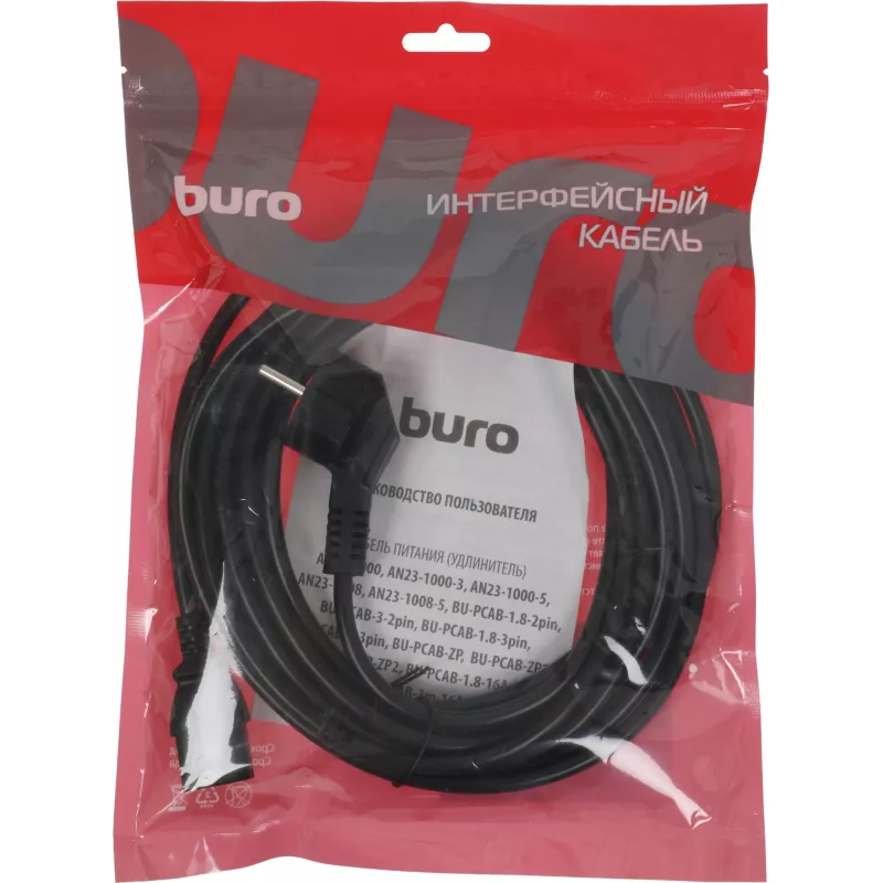 Кабель Buro BU-PCAB-ZP2 IEC C13 Евровилка угловой 5м черный (пакет)