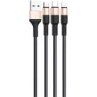 Кабель Hoco X26 Xpress one 80275 USB (m)-Lightning (m)/USB Type-C (m)/micro USB (m) 1м черный/золотистый