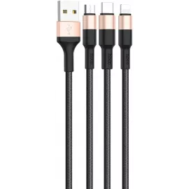 Кабель Hoco X26 Xpress one 80275 USB (m)-Lightning (m)/USB Type-C (m)/micro USB (m) 1м черный/золотистый