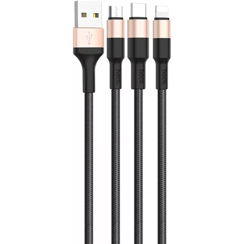 Кабель Hoco X26 Xpress one 80275 USB (m)-Lightning (m)/USB Type-C (m)/micro USB (m) 1м черный/золотистый