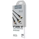 Кабель Hoco X26 Xpress one 80275 USB (m)-Lightning (m)/USB Type-C (m)/micro USB (m) 1м черный/золотистый