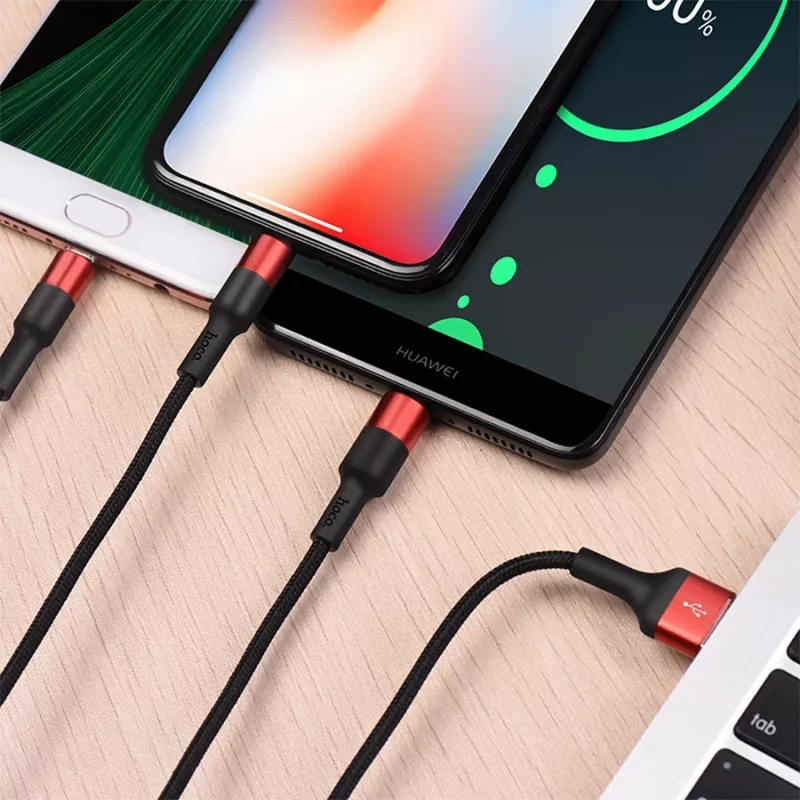 Кабель Hoco X26 Xpress one 80282 USB (m)-Lightning (m)/USB Type-C (m)/micro USB (m) 1м черный/красный