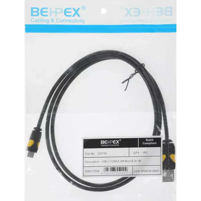 Кабель 2A Smooth Connector USB (m)-micro USB (m) 1м черный