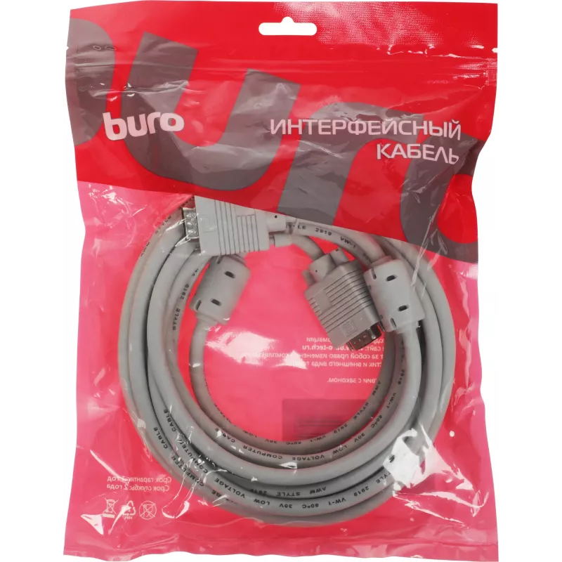 Кабель Buro CAB016S-5M VGA (m) VGA (m) 5м феррит.кольца серый
