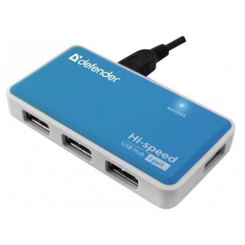 Defender Разветвитель QUADRO POWER USB2.0 - 4 порта, + блок питания DC 5В...2А, + кабель USB 2.0 A(M) - MiniB (M) - 1м