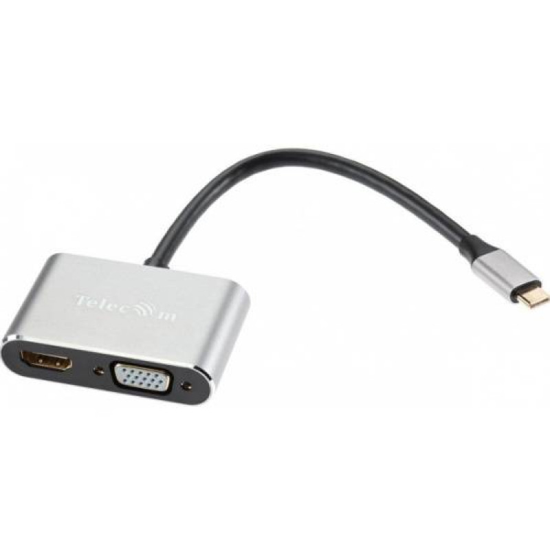 Кабель-концентратор USB3.1 TypeCm -->HDMI+USB3.0+PD+VGA Alum Grey 4K@30Hz, Telecom<TUC055>