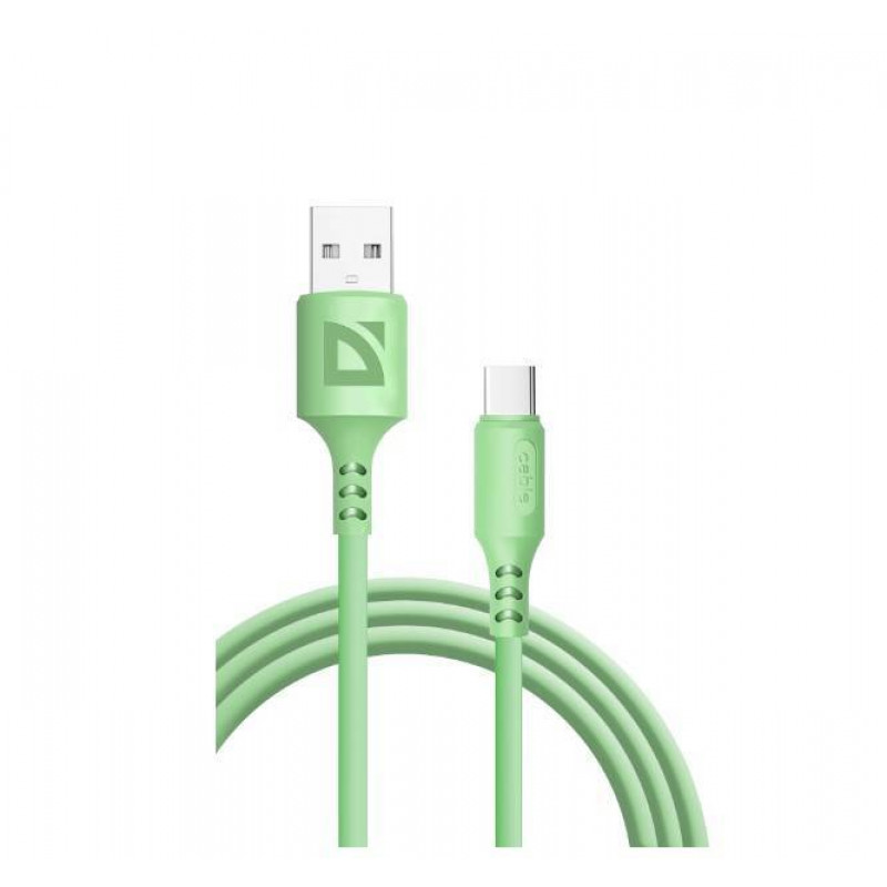Defender Кабель F207, USB 2.0 (AM) - Type C, 1метр, 2.4А, силиконовая оплетка, зелёный.