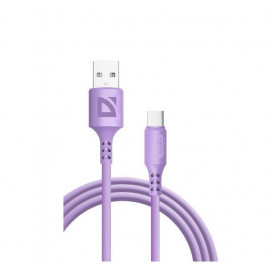 Defender Кабель F207, USB 2.0 (AM) - Type C, 1метр, 2.4А, силиконовая оплетка, фиолетовый.