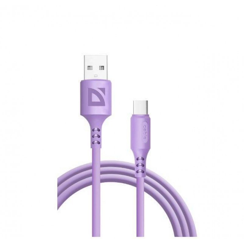Defender Кабель F207, USB 2.0 (AM) - Type C, 1метр, 2.4А, силиконовая оплетка, фиолетовый.