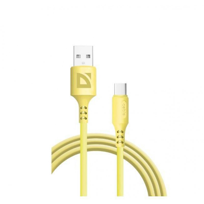 Defender Кабель F207, USB 2.0 (AM) - Type C, 1метр, 2.4А, силиконовая оплетка, жёлтый.