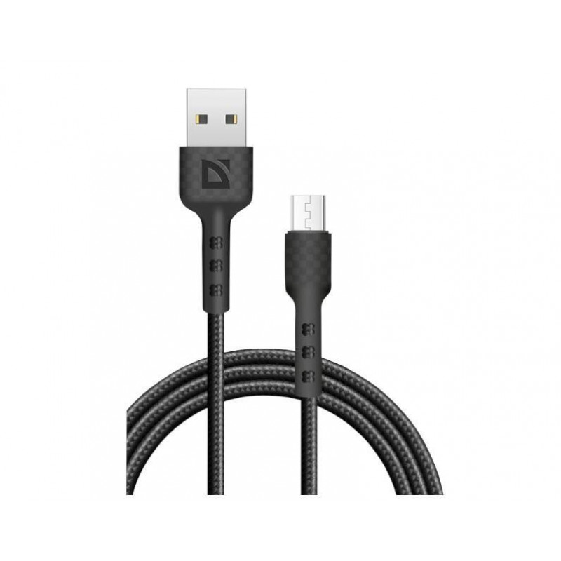 Defender Кабель F181, USB 2.0 (AM) - microUSB 2.0 (BM), 1метр, 2.4А, нейлоновая оплетка, чёрный