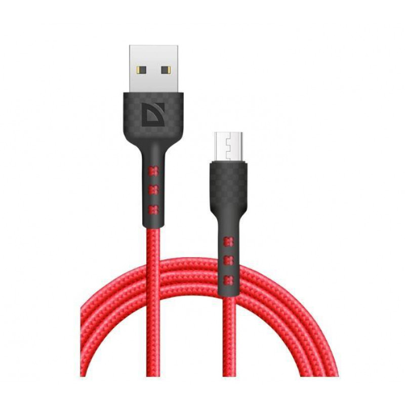 Defender Кабель F181, USB 2.0 (AM) - microUSB 2.0 (BM), 1метр, 2.4А, нейлоновая оплетка, красный.