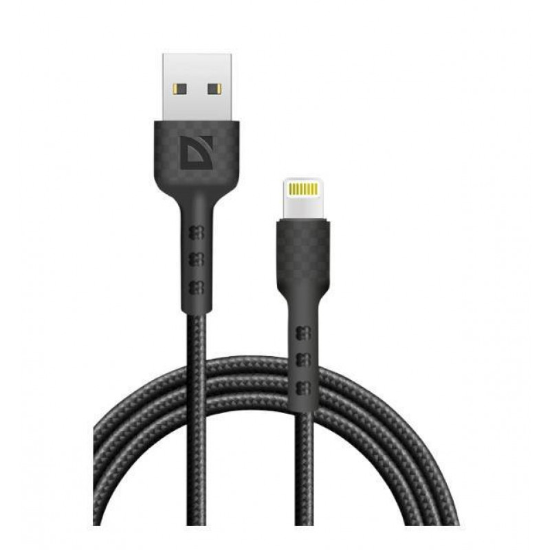 Defender Кабель F181, USB 2.0 (AM) - Apple Lightning (M), 1метр, 2.4А, нейлоновая оплетка, чёрный.