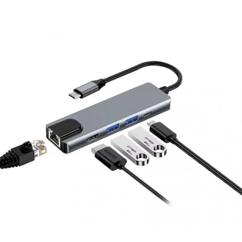 Адаптер USB 3.1 Type-Cm ->HDMI A(m) 4K@30Hz, RJ45, 2XUSB3.0, PD, iOpen <ACU435M>