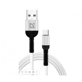 Defender Кабель F167, USB 2.0 (AM) - Type C, 1метр, 2.4А, нейлоновая оплетка, белый.
