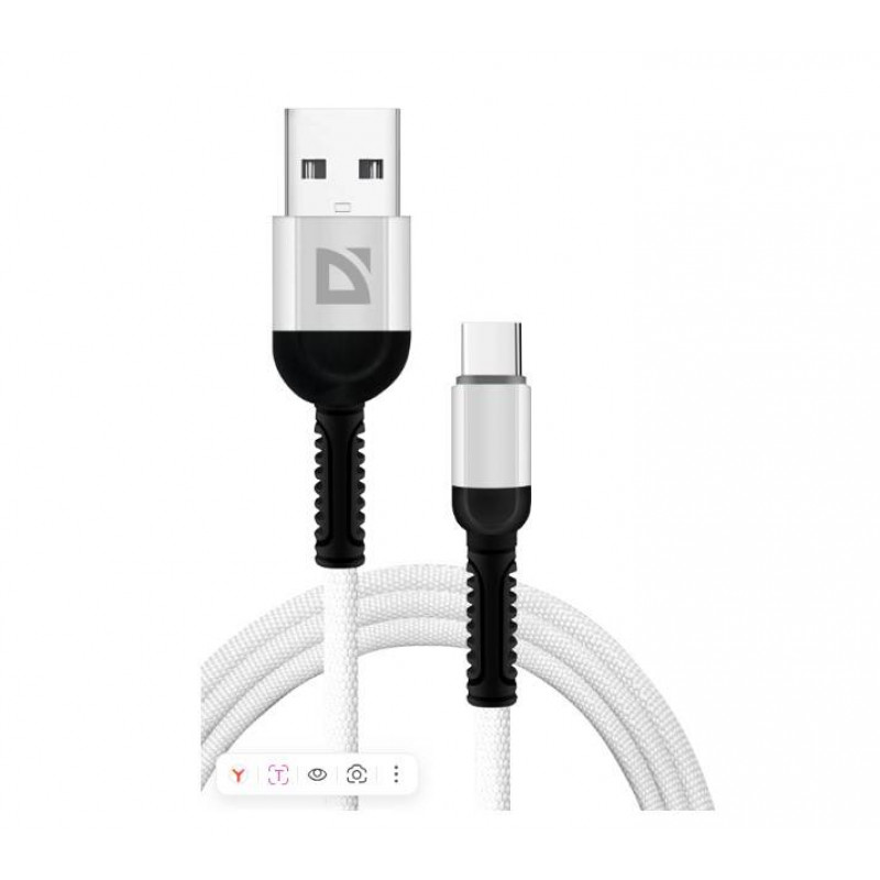 Defender Кабель F167, USB 2.0 (AM) - Type C, 1метр, 2.4А, нейлоновая оплетка, белый.