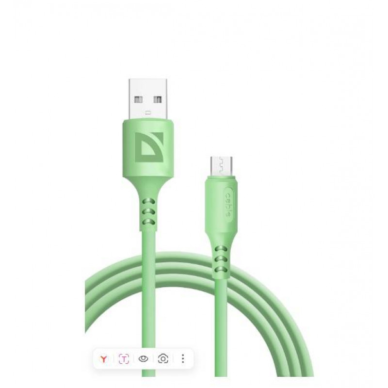 Defender Кабель F207 Micro, USB 2.0 (AM) - microUSB 2.0 (BM), 1метр, 2.4А, силиконовая оплетка, зелёный.