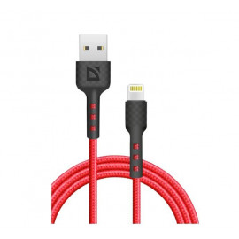 Defender Кабель F181, USB 2.0 (AM) - Apple Lightning (M), 1метр, 2.4А, нейлоновая оплетка, красный.