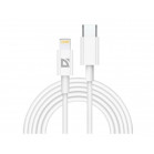 Defender Кабель F182, Type-C (M) - Apple Lightning (M), 2 метра, Power Delivery 20Вт, TPE оплетка, белый.