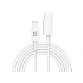 Defender Кабель F182, Type-C (M) - Apple Lightning (M), 2 метра, Power Delivery 20Вт, TPE оплетка, белый.
