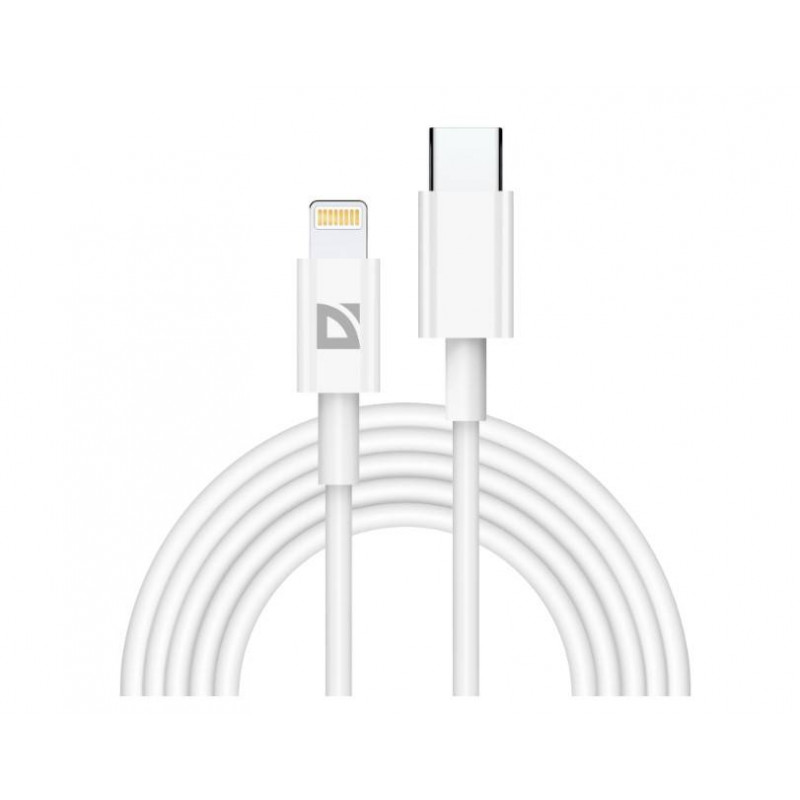 Defender Кабель F182, Type-C (M) - Apple Lightning (M), 2 метра, Power Delivery 20Вт, TPE оплетка, белый.