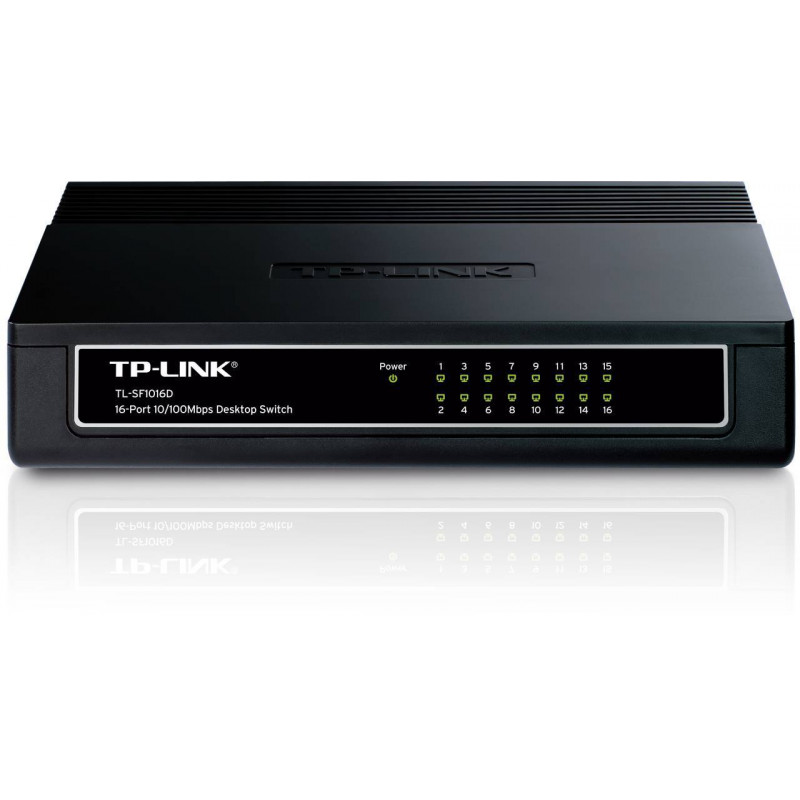 TP-Link TL-SF1016D 16-портовый настольный коммутатор 10/100 Мбит/с, 16 портов RJ45 10/100 Мбит/с, пластиковый корпус