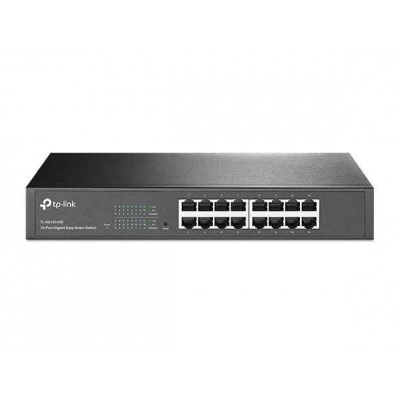 TP-Link TL-SG1016DE Easy Smart 16‑портовый гигабитный коммутатор, 16 гигабитных портов RJ45, стальной корпус высотой 1U