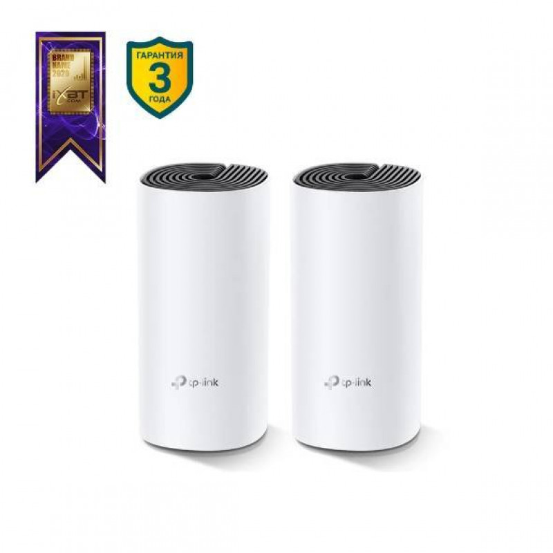TP-Link Deco E4(2-pack) Домашняя Mesh Wi-Fi система AC1200, до 300 Мбит/с на 2,4 ГГц + до 867 Мбит/с на 5 ГГц