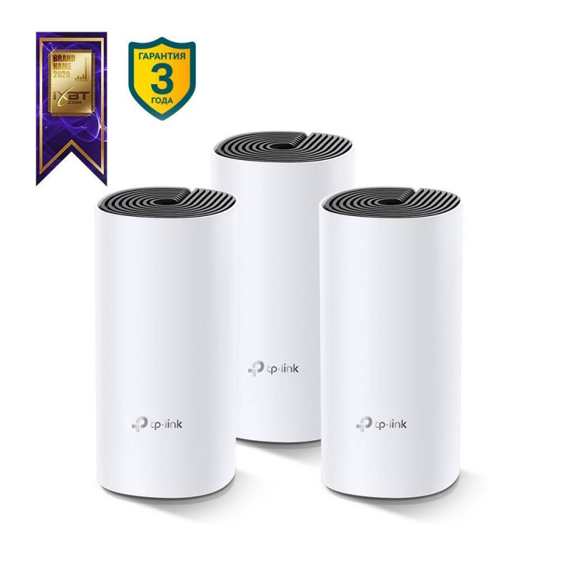 TP-Link Deco E4(3-pack) Домашняя Mesh Wi-Fi система AC1200, до 300 Мбит/с на 2,4 ГГц + до 867 Мбит/с на 5 ГГц