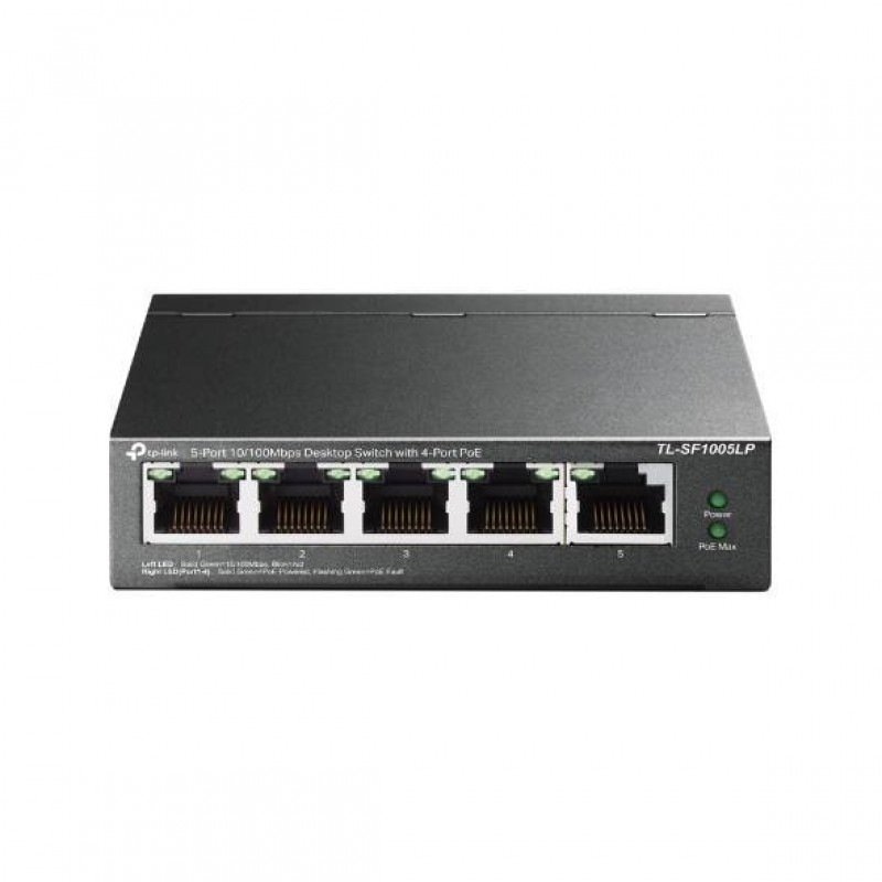 TP-Link TL-SF1005LP 5-портовый настольный коммутатор 10/100 Мбит/с с 4 портами PoE, стальной корпус