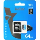 Флеш карта microSDXC 64GB Netac NT02P500STN-064G-R P500 + adapter