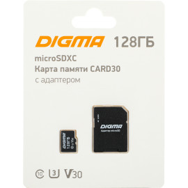 Флеш карта microSDXC 128GB Digma CARD30 V30 + adapter