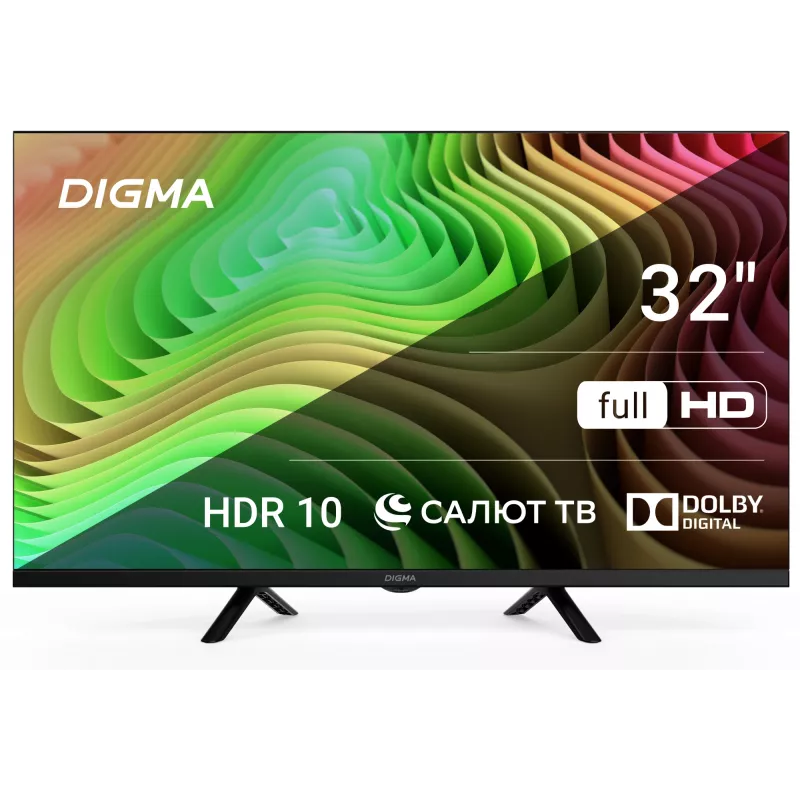 Телевизор LED Digma 32" DM-LED32SBB36 Салют ТВ Frameless Metal черный FULL HD 60Hz DVB-T DVB-T2 DVB-C DVB-S DVB-S2 USB WiFi Smart TV