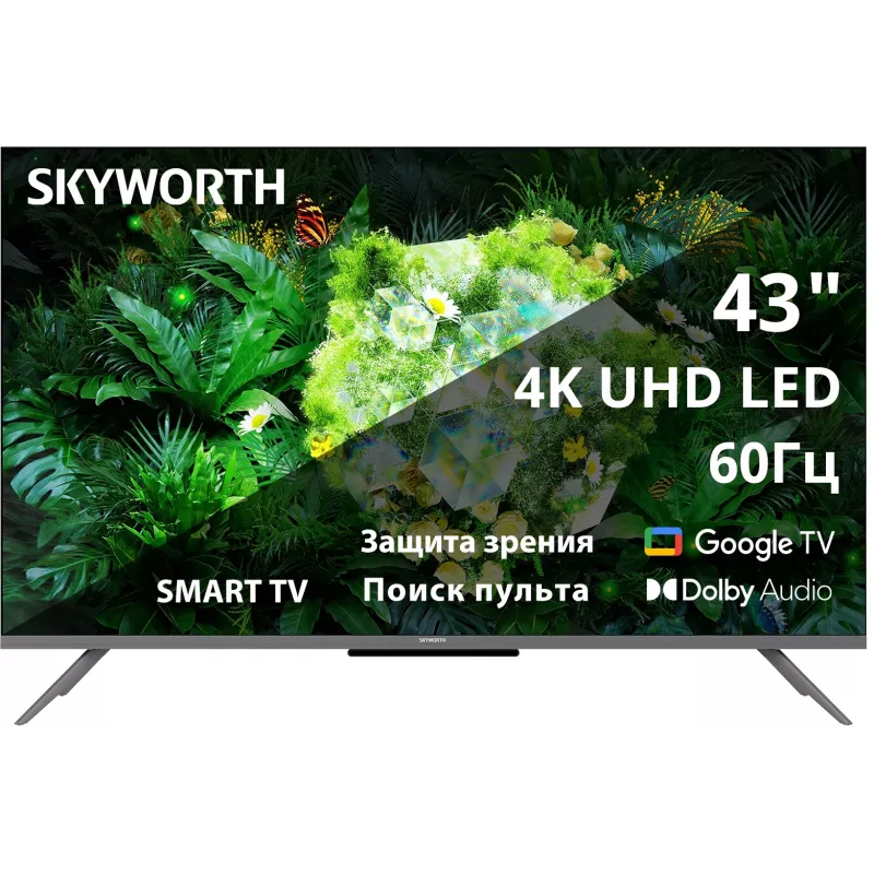 Телевизор LED Skyworth 43" 43G66G Google TV Frameless черный/серый 4K Ultra HD 60Hz DVB-T DVB-T2 DVB-C DVB-S DVB-S2 USB WiFi Smart TV