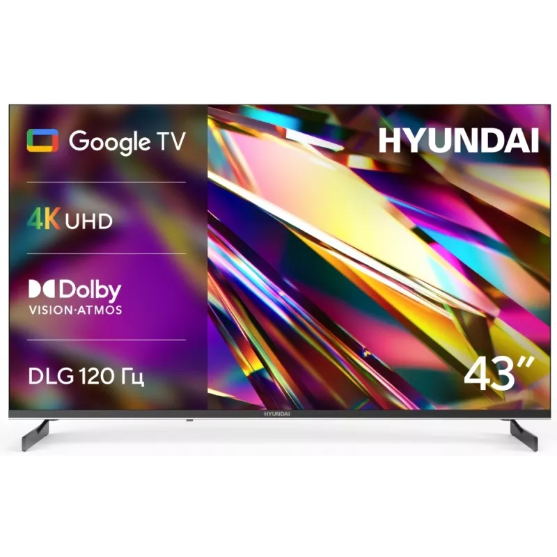 Телевизор LED Hyundai 43" H-LED43BU7011 Google TV Frameless Metal черный 4K Ultra HD 60Hz MEMC DVB-T DVB-T2 DVB-C DVB-S DVB-S2 USB WiFi Smart TV