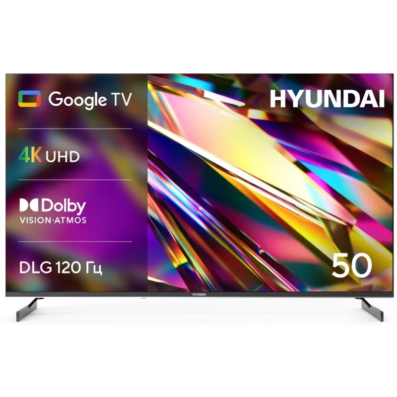 Телевизор LED Hyundai 50" H-LED50BU7011 Google TV Frameless Metal черный 4K Ultra HD 60Hz MEMC DVB-T DVB-T2 DVB-C DVB-S DVB-S2 USB WiFi Smart TV