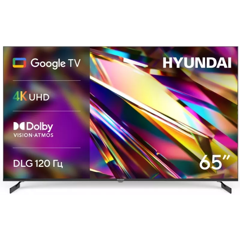 Телевизор LED Hyundai 65" H-LED65BU7011 Google TV Frameless Metal черный 4K Ultra HD 60Hz MEMC DVB-T DVB-T2 DVB-C DVB-S DVB-S2 USB WiFi Smart TV