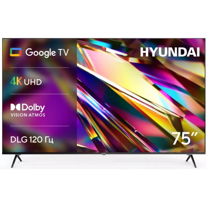 Телевизор LED Hyundai 75" H-LED75BU7011 Google TV Frameless Metal черный 4K Ultra HD 60Hz MEMC DVB-T DVB-T2 DVB-C DVB-S DVB-S2 USB WiFi Smart TV