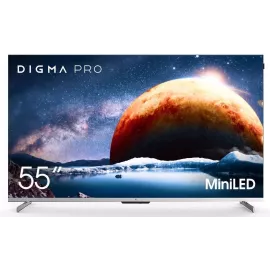 Телевизор QLED Digma Pro 55" Mini LED 55Q Google TV Frameless серебристый 4K Ultra HD 144Hz MEMC DVB-T DVB-T2 DVB-C DVB-S DVB-S2 USB WiFi Smart TV