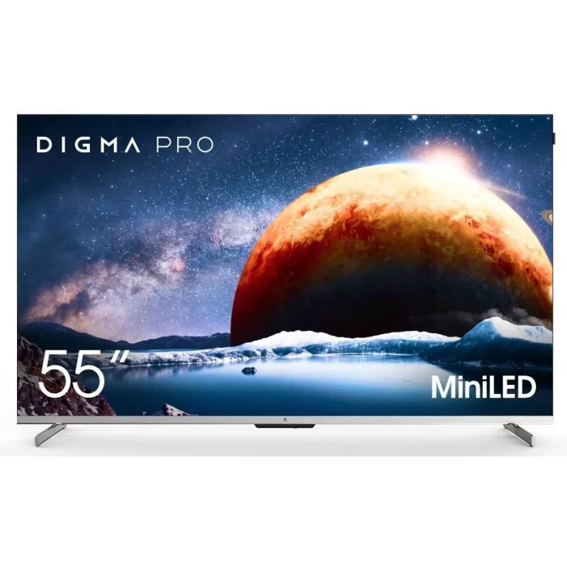 Телевизор QLED Digma Pro 55" Mini LED 55Q Google TV Frameless серебристый 4K Ultra HD 144Hz MEMC DVB-T DVB-T2 DVB-C DVB-S DVB-S2 USB WiFi Smart TV