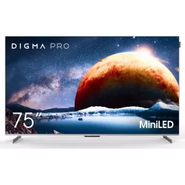Телевизор QLED Digma Pro 75" Mini LED 75Q Google TV Frameless серебристый/серебристый 4K Ultra HD 144Hz MEMC DVB-T DVB-T2 DVB-C DVB-S DVB-S2 USB WiFi Smart TV