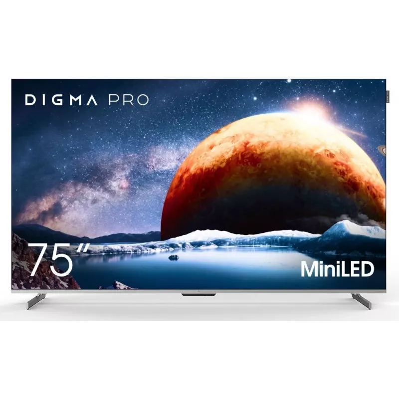 Телевизор QLED Digma Pro 75" Mini LED 75Q Google TV Frameless серебристый/серебристый 4K Ultra HD 144Hz MEMC DVB-T DVB-T2 DVB-C DVB-S DVB-S2 USB WiFi Smart TV