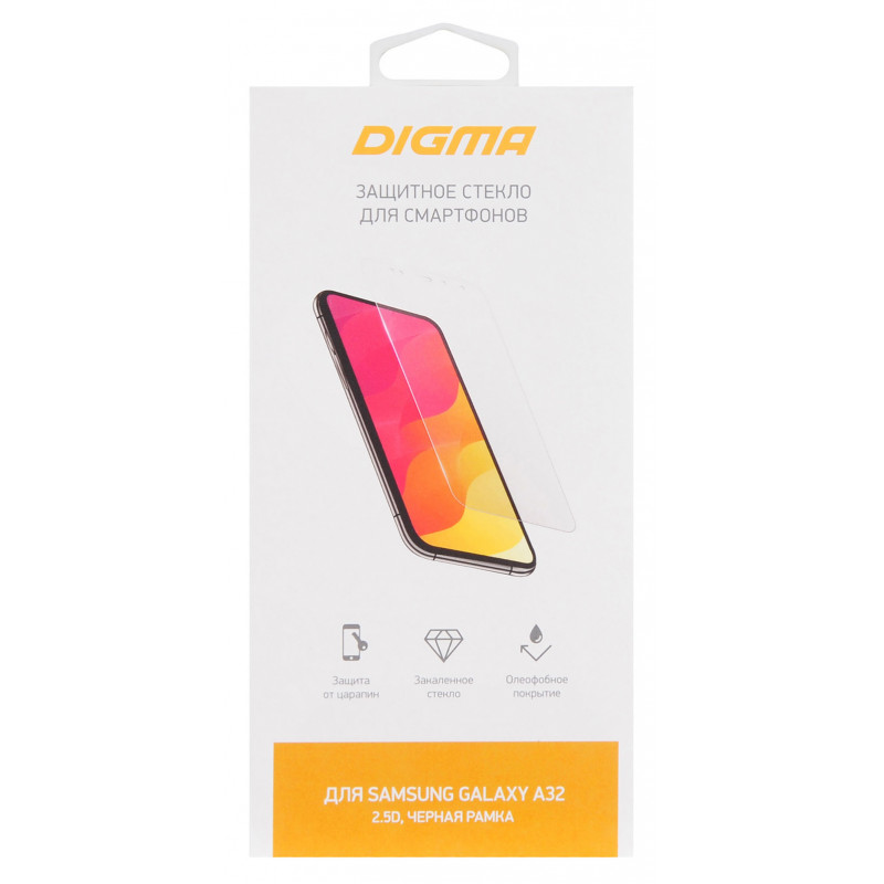Защитное стекло для экрана Digma 2.5D черный для Samsung Galaxy A32 2.5D 1шт. (DGG2SAA32A)