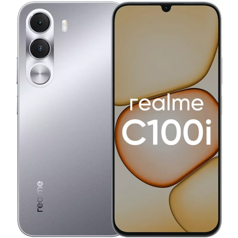 Смартфон Realme RMX5377 C100i 128Gb 4Gb серебристый моноблок 3G 4G 2Sim 6.74" 720x1570 Android 16 8Mpix 802.11 a/b/g/n/ac NFC GPS GSM900/1800 GSM1900 FM microSD max2048Gb